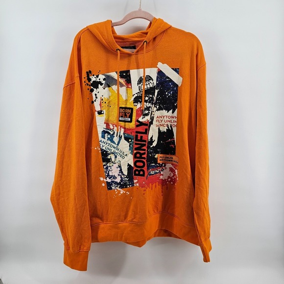 Born Fly Other - NWT Men's Born Fly Orange Graphic Hoodie Tangerine Pockets Size 3XL